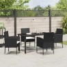 Ensemble de salle à manger de jardin de 5 pièces avec coussins Noir Rattan Poly 