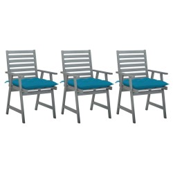 Chaises à manger d'extérieur lot de 3 et coussins Acacia massif 