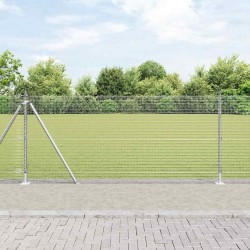 Clôture en Fil Soudé avec 13 Poteaux Flangés 1x25 m Acier Galvanisé 