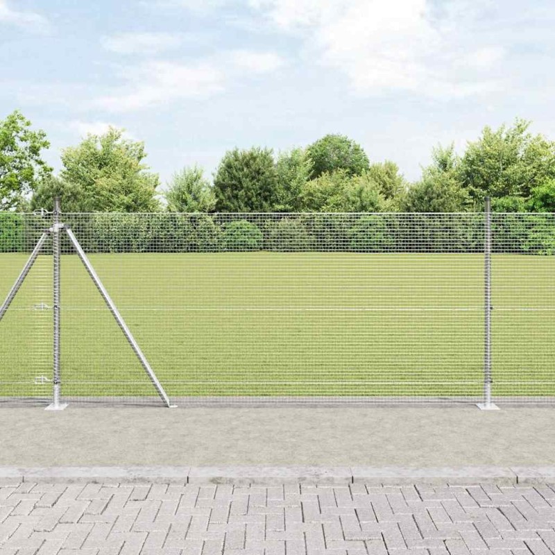 Clôture en Fil Soudé avec 13 Poteaux Flangés 1x25 m Acier Galvanisé 