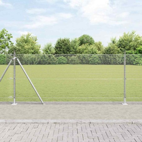 Clôture en Fil Soudé avec 13 Poteaux Flangés 1x25 m Acier Galvanisé 