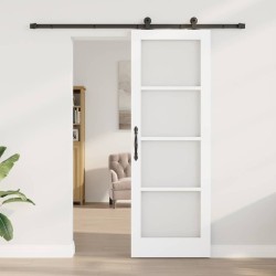 Porte coulissante avec quincaillerie 'ORKDAL'en bois massif blanc et verre 