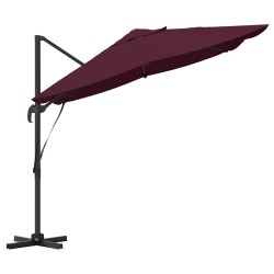 Parasol déporté Roma Rouge Bordeaux 352x251x260 cm en aluminium 