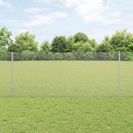Clôture en fil soudé avec 44 poteaux en U Argent 1x50 m Acier 