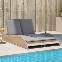 Chaise longue avec coussins beige 114x205x73 cm résine tressée 