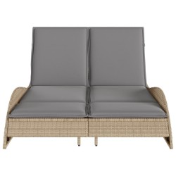 Chaise longue avec coussins beige 114x205x73 cm résine tressée 