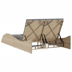 Chaise longue avec coussins beige 114x205x73 cm résine tressée 