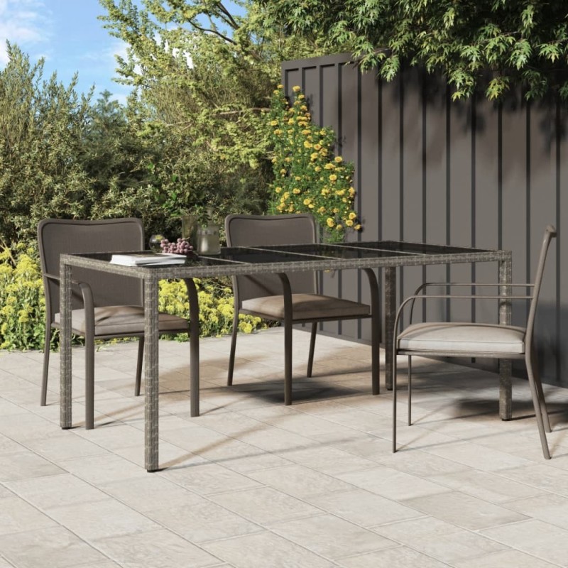 Table de jardin Gris 190x90x75 cm Verre trempé/résine tressée Table de jardin Gris 190x90x75 cm Verre trempé/résine tressée
