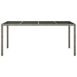Table de jardin Gris 190x90x75 cm Verre trempé/résine tressée 