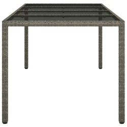 Table de jardin Gris 190x90x75 cm Verre trempé/résine tressée 