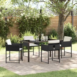Ensemble de salle à manger de jardin 5 pièces , avec coussins en poly rotin noir 