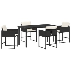 Ensemble de salle à manger de jardin 5 pièces , avec coussins en poly rotin noir 