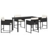 Ensemble de salle à manger de jardin 5 pièces , avec coussins en poly rotin noir 