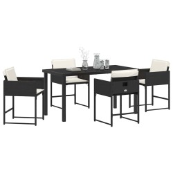 Ensemble de salle à manger de jardin 5 pièces , avec coussins en poly rotin noir 