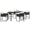 Ensemble de salle à manger de jardin 5 pièces , avec coussins en poly rotin noir 