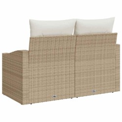 Canapé de jardin 2 places avec coussins Beige en poly rotin 