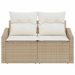 Canapé de jardin 2 places avec coussins Beige en poly rotin 