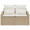 Canapé de jardin 2 places avec coussins Beige en poly rotin 