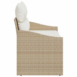 Canapé de jardin 2 places avec coussins Beige en poly rotin 