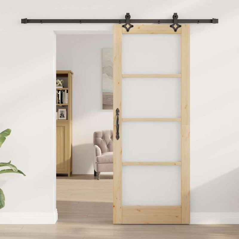 Porte coulissante avec matériel 'ORKDAL'en bois massif et verre 