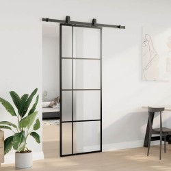 Porte coulissante kit de quincaillerie noir 76x205 cm verre ESG 