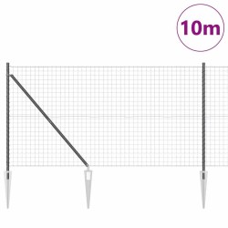 Clôture Euro avec 7 poteaux pointus, 1,4 x 10 m, en acier galvanisé gris 