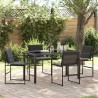 Set de salle à manger de jardin 5 pièces avec coussins en textilène noir et acier. 