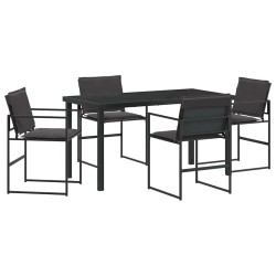 Set de salle à manger de jardin 5 pièces avec coussins en textilène noir et acier. 