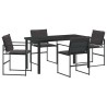 Set de salle à manger de jardin 5 pièces avec coussins en textilène noir et acier. 