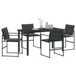 Set de salle à manger de jardin 5 pièces avec coussins en textilène noir et acier. 