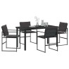 Set de salle à manger de jardin 5 pièces avec coussins en textilène noir et acier. 