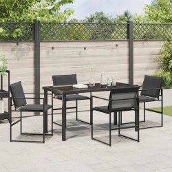 Set de salle à manger de jardin 5 pièces avec coussins en textilène noir et acier. 