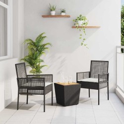 Ensemble de Bistro de Jardin 3 Pièces avec Coussins en Poly Rattan Noir 