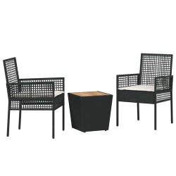 Ensemble de Bistro de Jardin 3 Pièces avec Coussins en Poly Rattan Noir 
