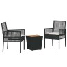 Ensemble de Bistro de Jardin 3 Pièces avec Coussins en Poly Rattan Noir 