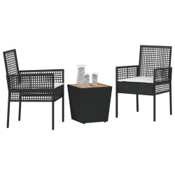 Ensemble de Bistro de Jardin 3 Pièces avec Coussins en Poly Rattan Noir 