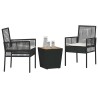 Ensemble de Bistro de Jardin 3 Pièces avec Coussins en Poly Rattan Noir 