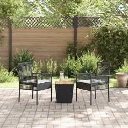 Ensemble de Bistro de Jardin 3 Pièces avec Coussins en Poly Rattan Noir 