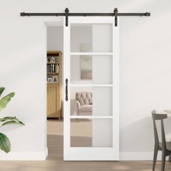 Porte coulissante avec quincaillerie "ORKDAL" Bois massif et verre blanc 