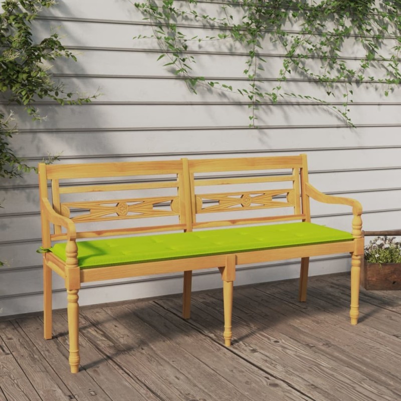 Banc Batavia avec coussin vert brillant 150 cm Bois teck massif 