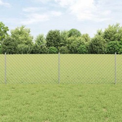 Clôture en mailles de chaîne avec 22 poteaux en U argentés 0,6x25 m en acier 