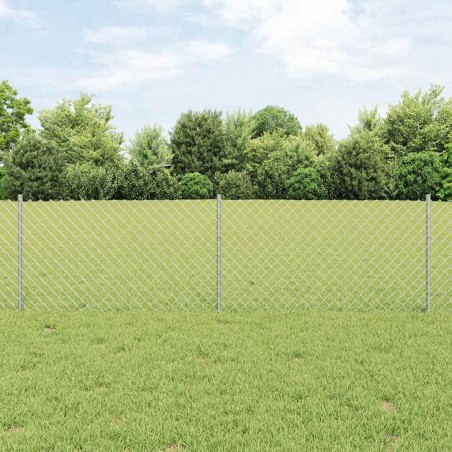 Clôture en mailles de chaîne avec 22 poteaux en U argentés 0,6x25 m en acier 