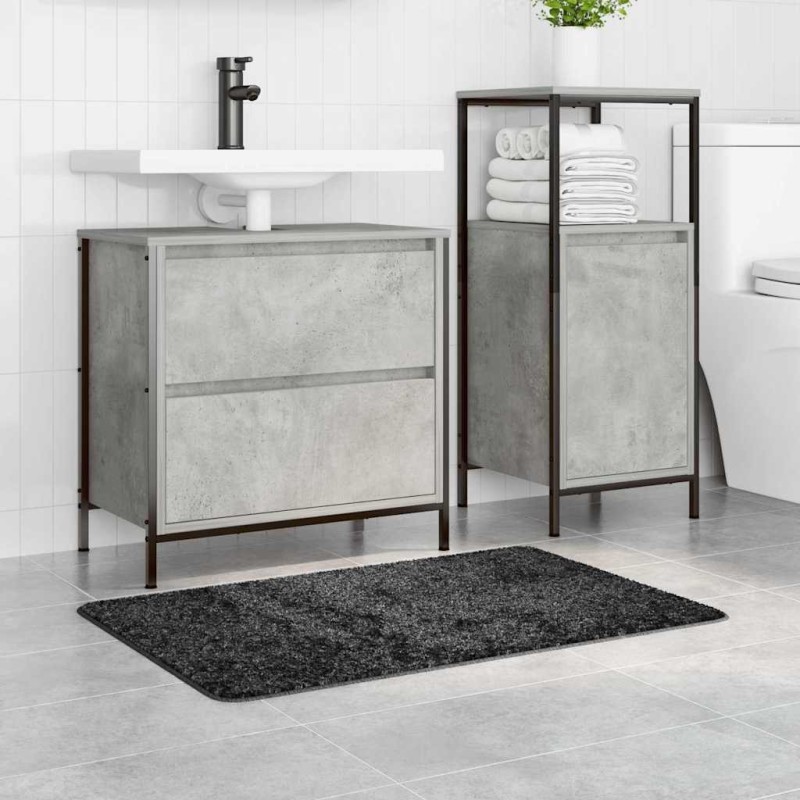 Tapis de bain Rectangulaire Gris Foncé 60x90 cm Polypropylène Antidérapant 