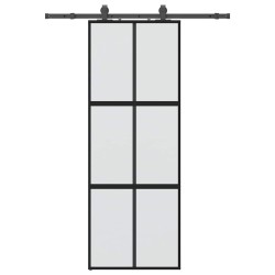 Porte coulissante kit quincaillerie noir 76x205 cm verre trempé 
