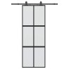 Porte coulissante kit quincaillerie noir 76x205 cm verre trempé 