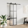 Porte coulissante kit quincaillerie noir 76x205 cm verre trempé 