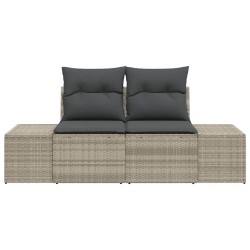 Canapé de jardin 2 places avec rangement et coussins gris poly rotin 