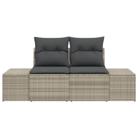 Canapé de jardin 2 places avec rangement et coussins gris poly rotin 