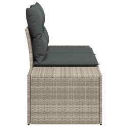 Canapé de jardin 2 places avec rangement et coussins gris poly rotin 