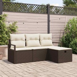 Ensemble de canapé de jardin en 4 pièces avec coussins marron en rotin synthétique 